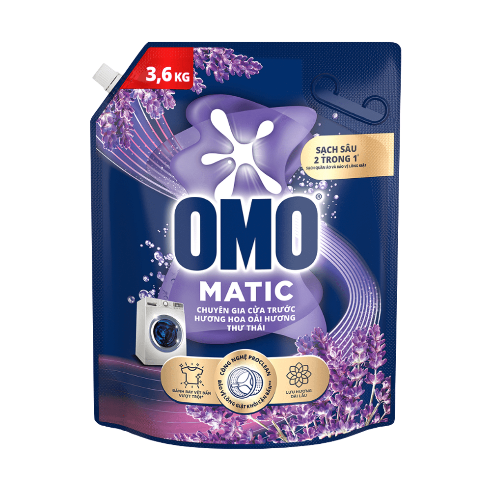 Omo Liquid Detergent Front Load Relaxed Lavender 3.6kg x 4 pouches